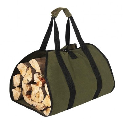 Hot Sale Waxed Canvas Log Carrier Bag, Water Resistant Firewood Carrying Bag Wood Tote with Handles for Camping Trip