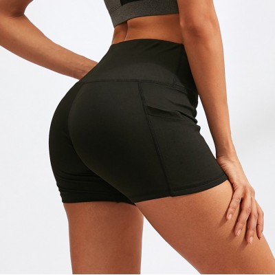 High Waist Out Pocket Yoga Short Tummy Control Workout Running Athletic Non See-Through Yoga Shorts