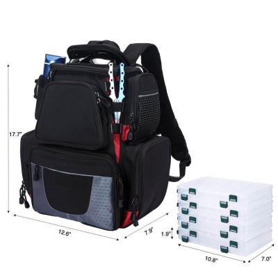 Large Waterproof Tackle Storage  Fishing Tackle Backpack with Protective Rain Cover 4 Trays Tackle Box