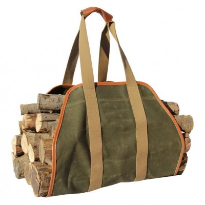 Waxed Canvas Log Carrier Tote Bag,40"X19" Firewood Holder